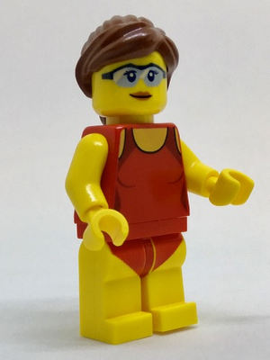 LEGO Minifigure-Beachgoer - Red Female Swimsuit and Light Blue Glasses-Town / City-cty759-Creative Brick Builders